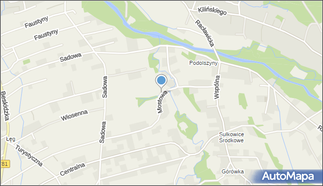 Sułkowice gmina Andrychów, Mostowa, mapa Sułkowice gmina Andrychów