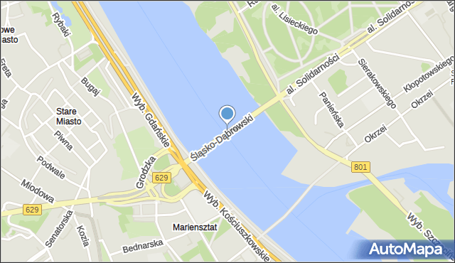 Warszawa, Most Śląsko-Dąbrowski, mapa Warszawy