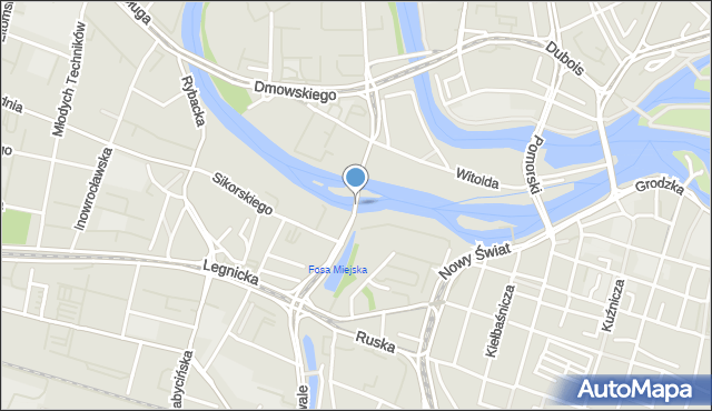 Wrocław, Most Sikorskiego Władysława, gen., mapa Wrocławia