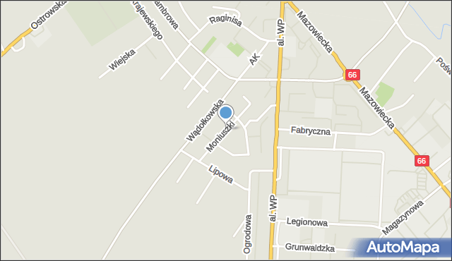Zambrów, Moniuszki Stanisława, mapa Zambrów