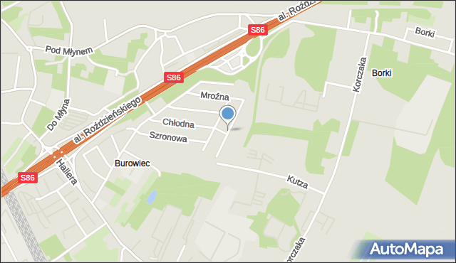 Katowice, Mroźna, mapa Katowic