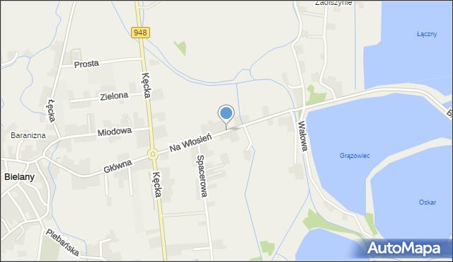 Bielany gmina Kęty, Na Włosień, mapa Bielany gmina Kęty