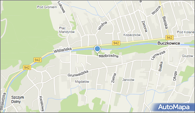 Buczkowice, Nadbrzeżna, mapa Buczkowice