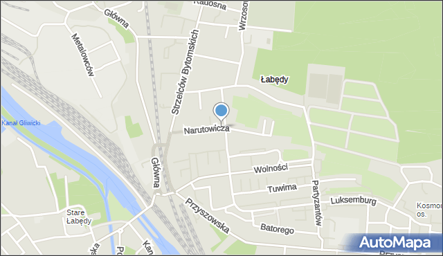 Gliwice, Narutowicza Gabriela, mapa Gliwic
