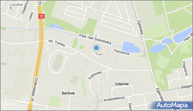 Łódź, Nad Sokołówką, mapa Łodzi