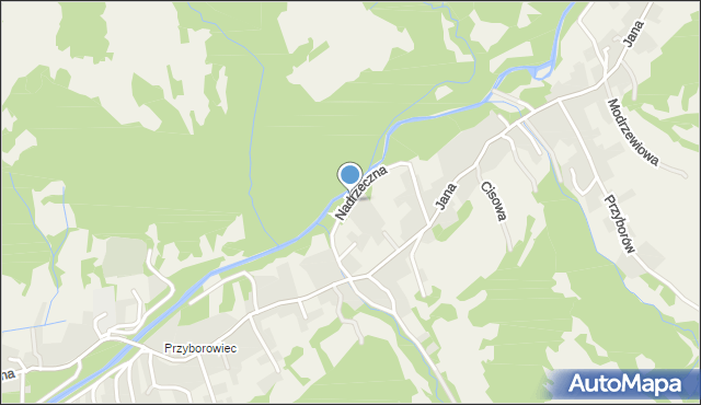 Przyborów gmina Jeleśnia, Nadrzeczna, mapa Przyborów gmina Jeleśnia