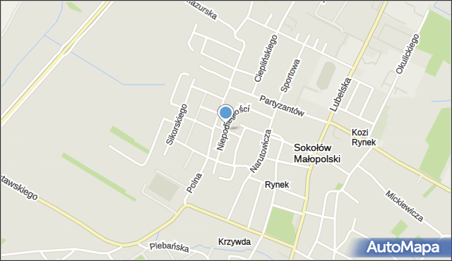 Sokołów Małopolski, Niepodległości, mapa Sokołów Małopolski