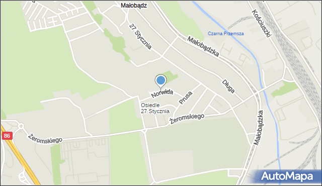 Będzin, Norwida Cypriana Kamila, mapa Będzin