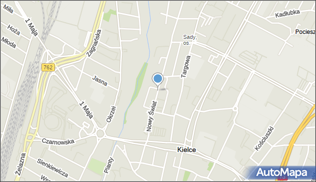 Kielce, Nowy Świat, mapa Kielc