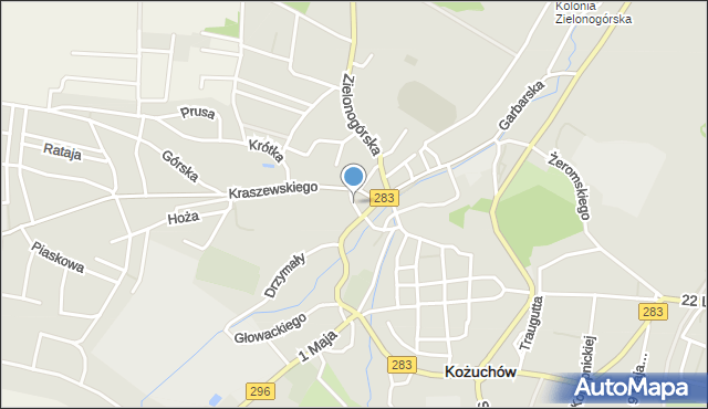 Kożuchów powiat nowosolski, Nowogrodzka, mapa Kożuchów powiat nowosolski
