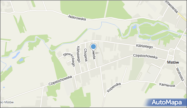 Mstów powiat częstochowski, Norwida Cypriana Kamila, mapa Mstów powiat częstochowski