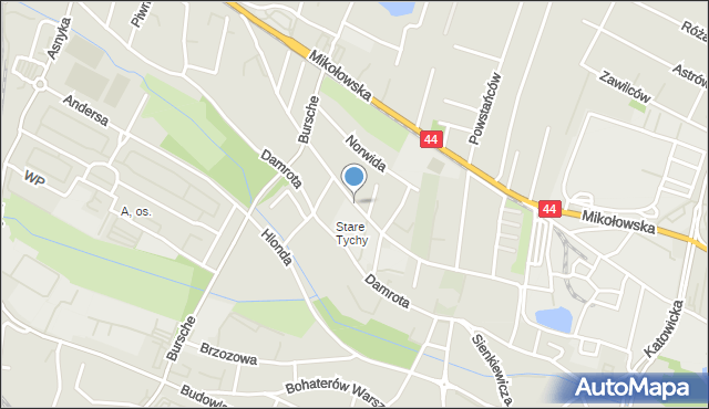 Tychy, Nowokościelna, mapa Tychów