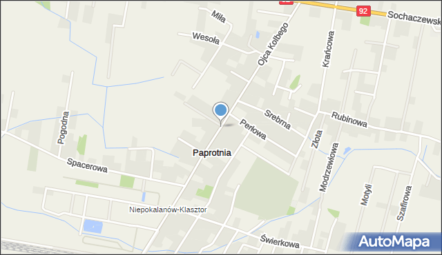 Paprotnia gmina Teresin, o. Maksymiliana Marii Kolbego, mapa Paprotnia gmina Teresin