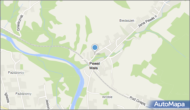 Pewel Mała, Objazdowa, mapa Pewel Mała