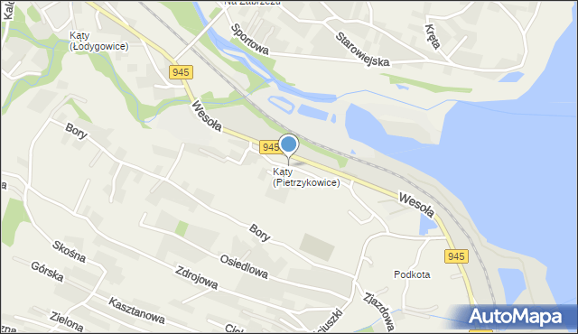 Pietrzykowice gmina Łodygowice, Objazdowa, mapa Pietrzykowice gmina Łodygowice