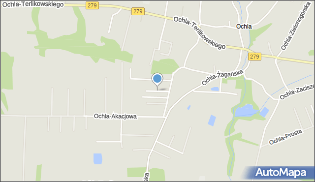 Zielona Góra, Ochla-Kasztanowa, mapa Zielona Góra
