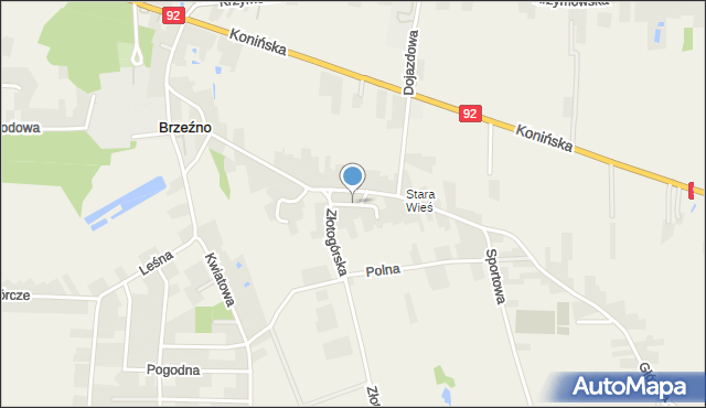 Brzeźno gmina Krzymów, Ogrodowa, mapa Brzeźno gmina Krzymów