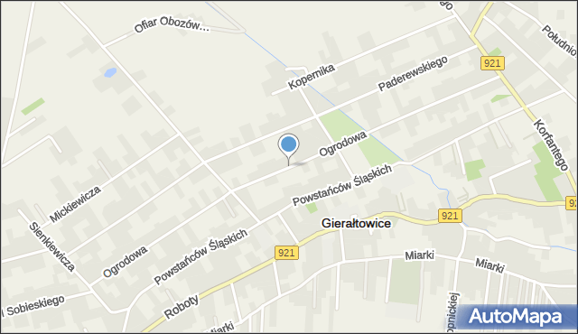 Gierałtowice powiat gliwicki, Ogrodowa, mapa Gierałtowice powiat gliwicki