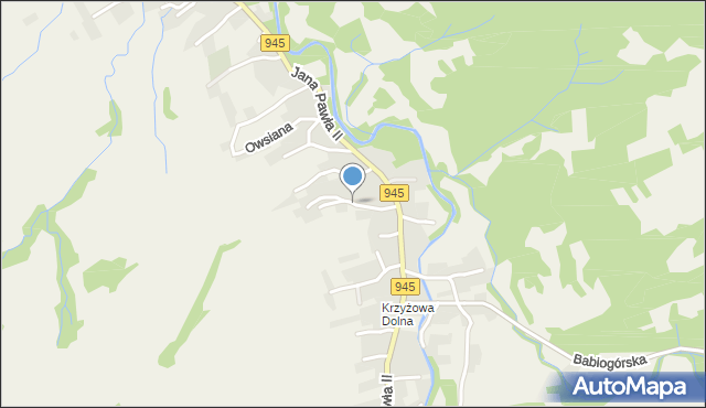 Krzyżowa gmina Jeleśnia, Ogrodowa, mapa Krzyżowa gmina Jeleśnia