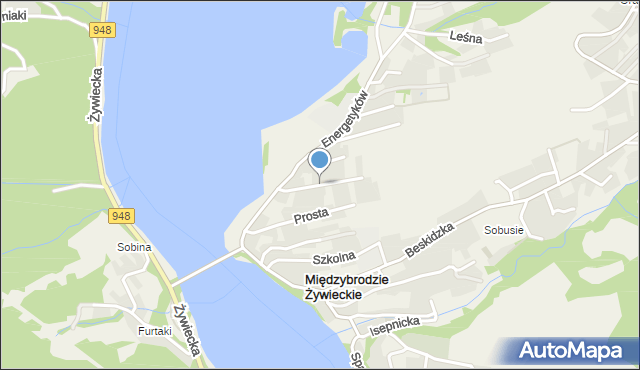 Międzybrodzie Żywieckie, Ogrodowa, mapa Międzybrodzie Żywieckie