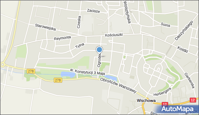 Wschowa, Ogrodowa, mapa Wschowa