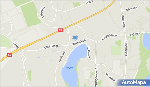 Mrągowo, Okulickiego-Niedźwiadka Leopolda, gen., mapa Mrągowo