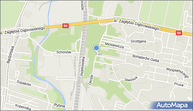 Sosnowiec, Okrzei Stefana, mapa Sosnowca