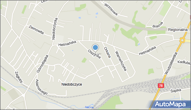 Rybnik, Olszycka, mapa Rybnika