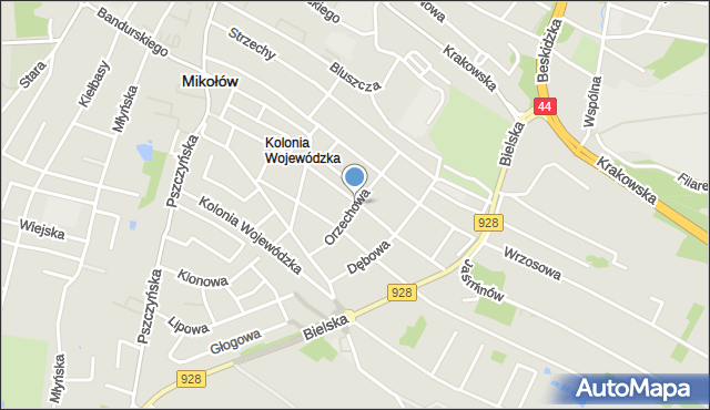 Mikołów, Orzechowa, mapa Mikołów