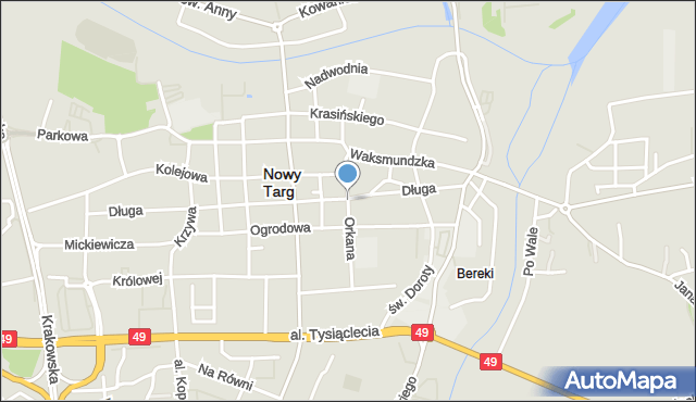 Nowy Targ, Orkana Władysława, mapa Nowego Targu