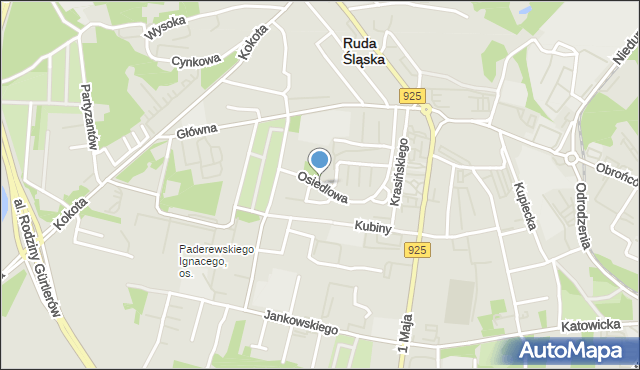 Ruda Śląska, Osiedlowa, mapa Rudy Śląskiej