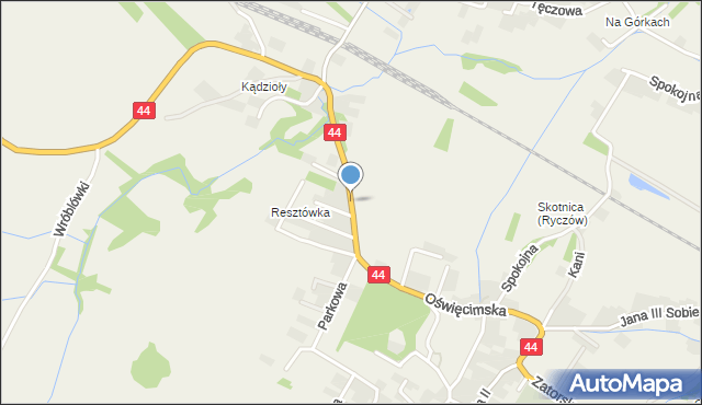 Ryczów gmina Spytkowice, Oświęcimska, mapa Ryczów gmina Spytkowice