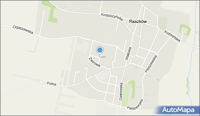 Raszków powiat ostrowski, Owocowa, mapa Raszków powiat ostrowski