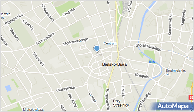 Bielsko-Biała, Pankiewicza Józefa, mapa Bielsko-Białej