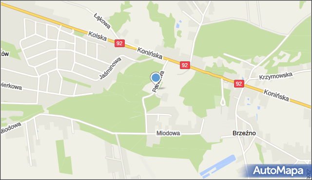 Brzeźno gmina Krzymów, Parkowa, mapa Brzeźno gmina Krzymów