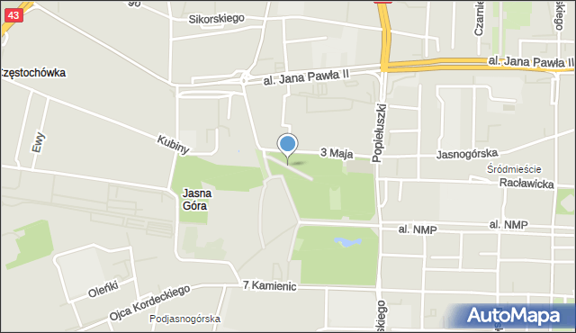 Częstochowa, Park 3 Maja, mapa Częstochowy
