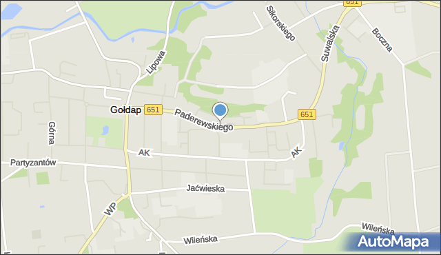 Gołdap, Paderewskiego Ignacego Jana, mapa Gołdap