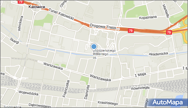 Katowice, Pańki Waleriana, prof., mapa Katowic