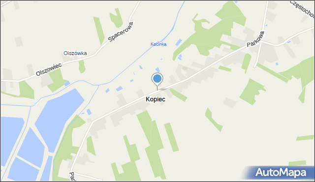 Kopiec gmina Kłobuck, Parkowa, mapa Kopiec gmina Kłobuck