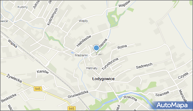 Łodygowice powiat żywiecki, Partyzantów, mapa Łodygowice powiat żywiecki