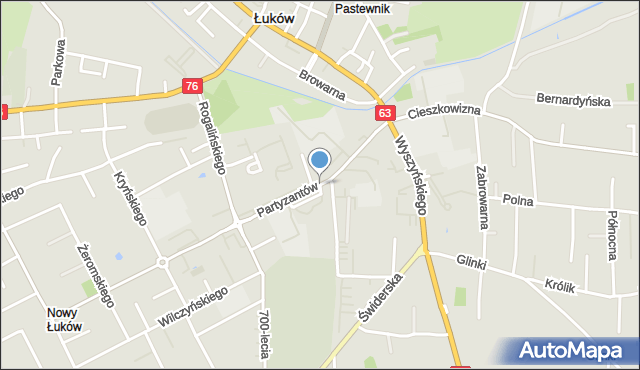 Łuków, Partyzantów, mapa Łuków