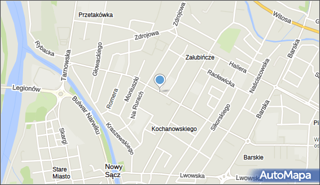 Nowy Sącz, Paderewskiego Ignacego Jana, mapa Nowego Sącza