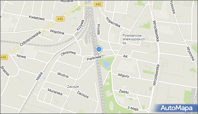 Ostrów Wielkopolski, Parkowa, mapa Ostrów Wielkopolski