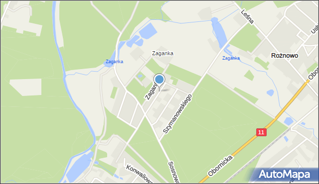 Rożnowo gmina Oborniki, Paderewskiego Ignacego Jana, mapa Rożnowo gmina Oborniki