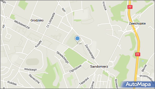 Sandomierz, Parkowa, mapa Sandomierza