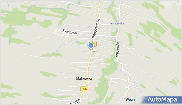 Sułkowice powiat myślenicki, Partyzantów, mapa Sułkowice powiat myślenicki