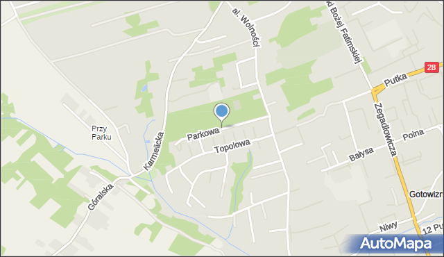 Wadowice, Parkowa, mapa Wadowice