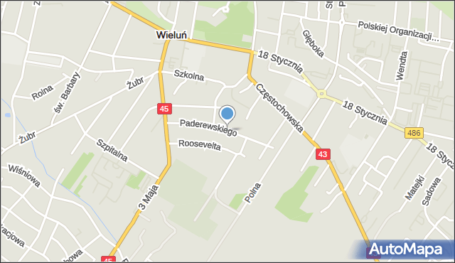 Wieluń, Paderewskiego Ignacego Jana, mapa Wieluń