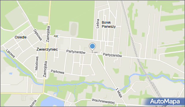 Zwierzyniec powiat zamojski, Partyzantów, mapa Zwierzyniec powiat zamojski