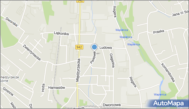 Bielsko-Biała, Perłowa, mapa Bielsko-Białej